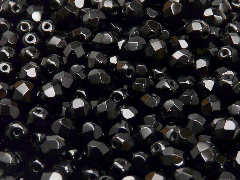 Set of Round Fire Polished Beads (3mm, 6mm), 3 colors: Jet Black, Crystal AB, Chalk White, Czech Glass