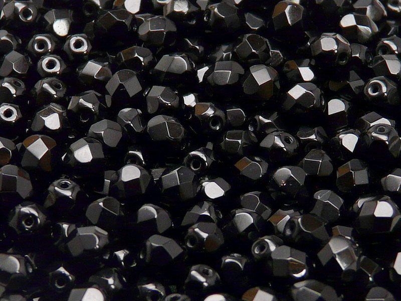 Set of Round Fire Polished Beads (4mm, 6mm), 3 colors: Jet Black, Crystal Vitrail, Chalk White, Czech Glass