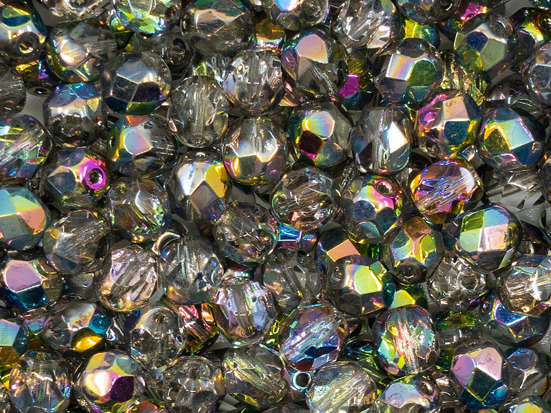 50 pcs Fire Polished Faceted Beads Round, 6mm, Crystal Vitrail, Czech Glass