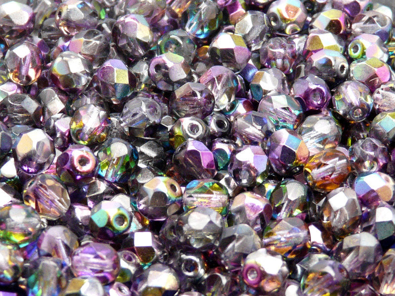 50 pcs Fire Polished Faceted Beads Round, 6mm, Magic Violet Gray, Czech Glass