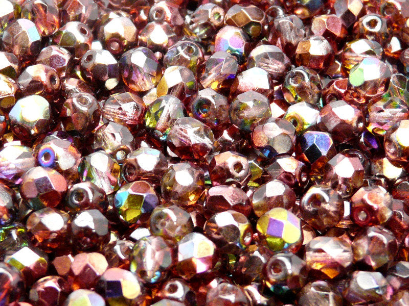 50 pcs Fire Polished Faceted Beads Round, 6mm, Magic Red Brown, Czech Glass