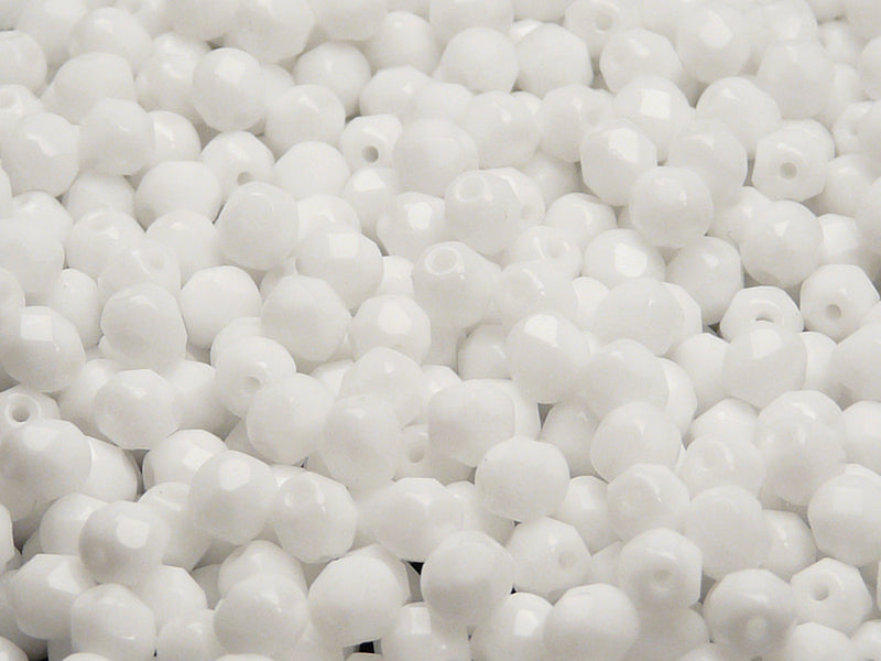 Set of Round Fire Polished Beads (3mm, 4mm, 6mm, 8mm), 3 colors: Crystal Vitrail, Chalk White, Jet Black, Czech Glass