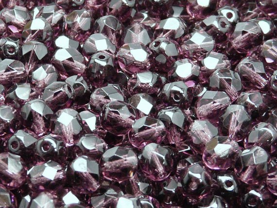 50 pcs Fire Polished Faceted Beads Round, 6mm, Crystal Light Amethyst, Czech Glass