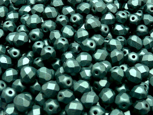 50 pcs Fire Polished Faceted Beads Round, 6mm, Dark Green Matte, Czech Glass