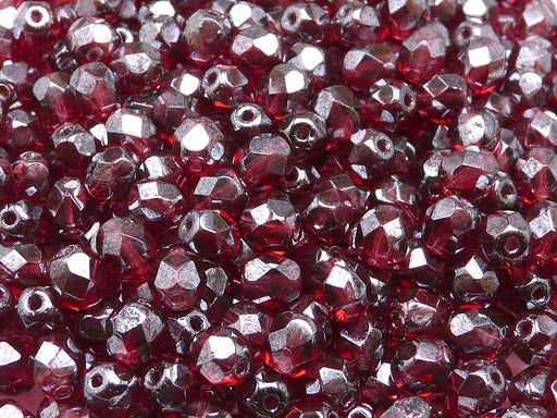 50 pcs Fire Polished Faceted Beads Round, 6mm, Fuchsia Shimmer, Czech Glass