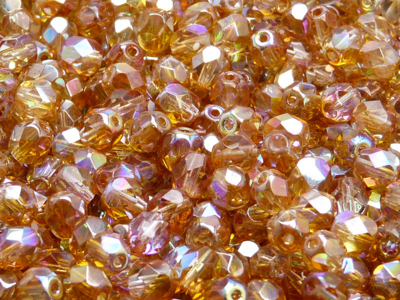 Set of Czech Fire-Polished Glass Beads Round 6mm - 6 colors (6FP001 6FP002 6FP003 6FP071 6FP077 6FP081)