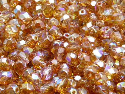 50 pcs Fire Polished Faceted Beads Round, 6mm, Crystal Orange Rainbow, Czech Glass