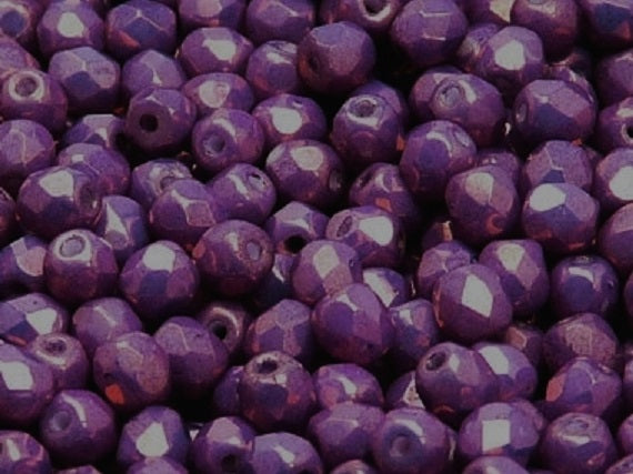 50 pcs Fire Polished Faceted Beads Round, 6mm, Chalk Vega Luster, Czech Glass