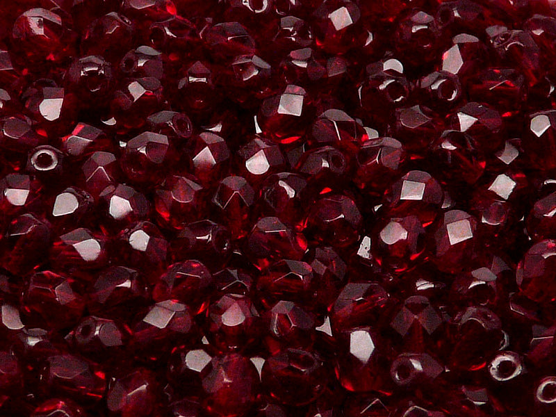 50 pcs Fire Polished Faceted Beads Round, 6mm, Dark Ruby (Garnet), Czech Glass
