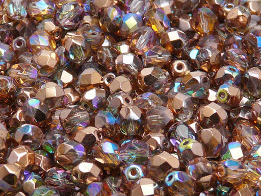 50 pcs Fire Polished Faceted Beads Round, 6mm, Crystal Copper Rainbow, Czech Glass