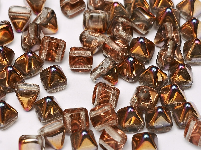 25 pcs Small Pyramid 2-hole Beads, 6x6mm, Crystal Sliperit, Pressed Czech Glass