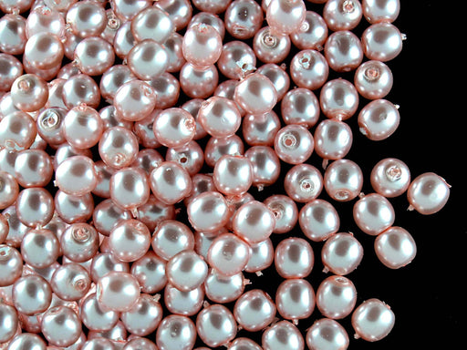 50 pcs Round Pearl Beads, 6mm, Pale Pink Shell Pearl, Czech Glass