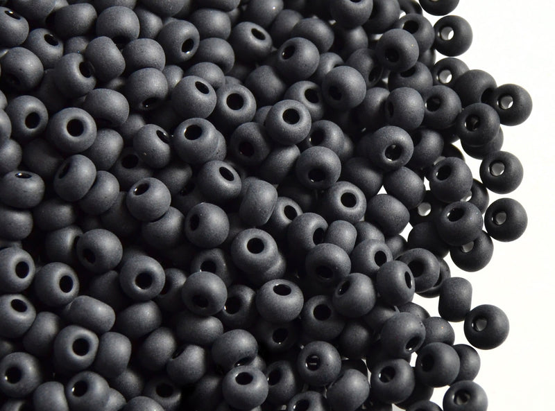 20 g 6/0 Seed Beads Preciosa Ornela, Jet Black Matte, Czech Glass