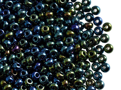 20 g 6/0 Seed Beads Preciosa Ornela, Green Iris Metallic, Czech Glass