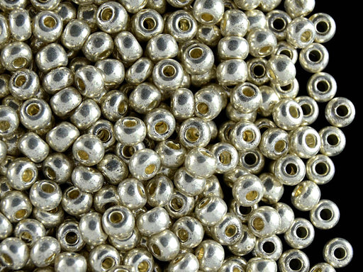 20 g 6/0 Seed Beads Preciosa Ornela, Opaque Metallic Light Silver, Czech Glass