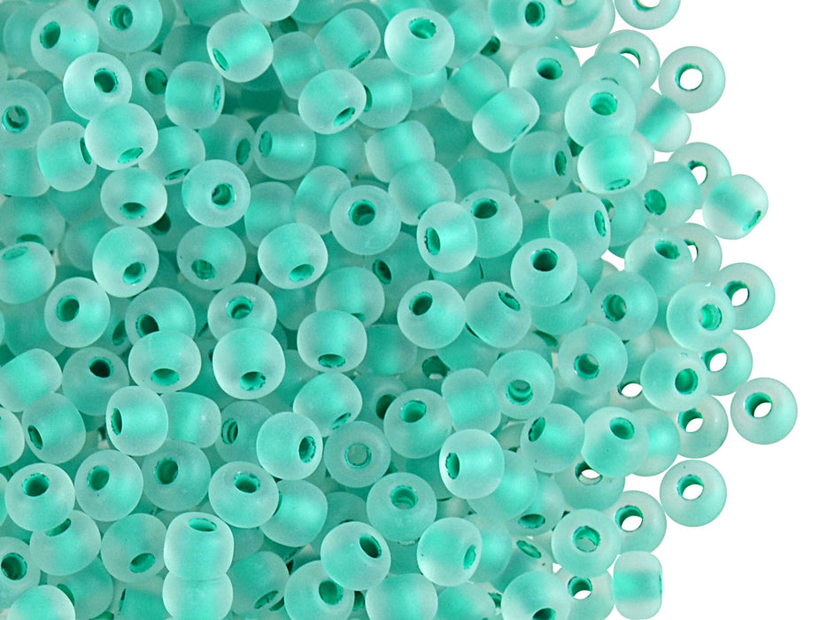 20 g 6/0 Seed Beads Preciosa Ornela, Crystal Turquoise Green Lined Matte, Czech Glass