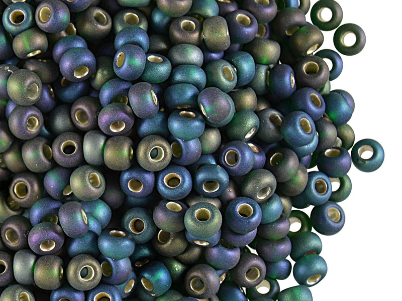20 g 6/0 Seed Beads Preciosa Ornela, Green Iris Silver Lined Matte, Czech Glass