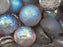 6 pcs Dome Pressed Beads, 12x7mm, Crystal Etched Graphite Rainbow, Czech Glass