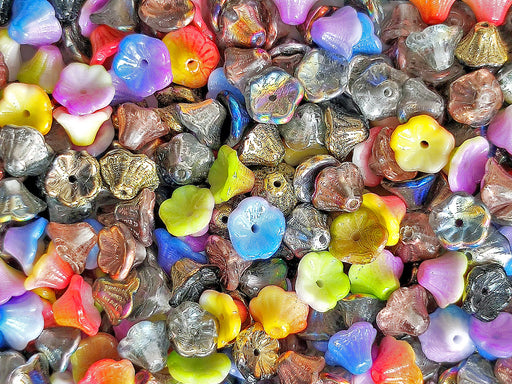 50 pcs Flower Cup Beads 7x5 mm, Color Mix, Czech Glass