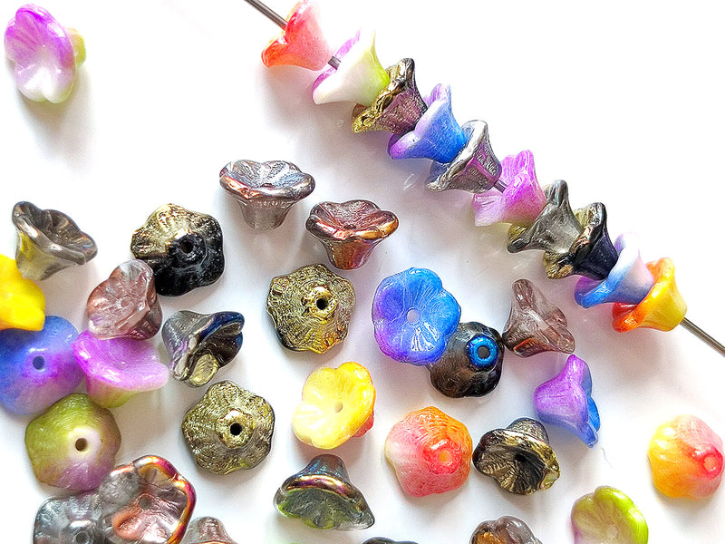 50 pcs Flower Cup Beads 7x5 mm, Color Mix, Czech Glass