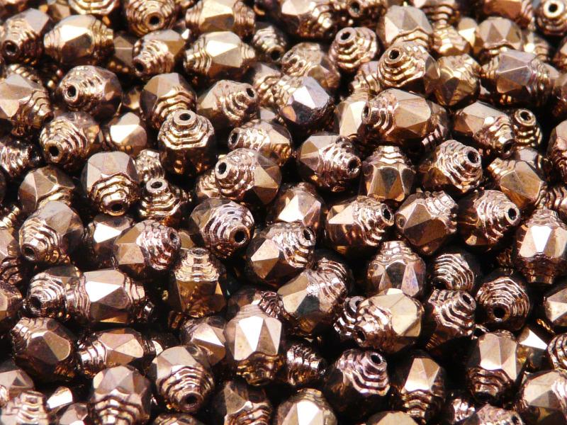 25 pcs Cathedral Fire Polished Faceted Beads, 8x6mm, Jet Full Bronze, Czech Glass