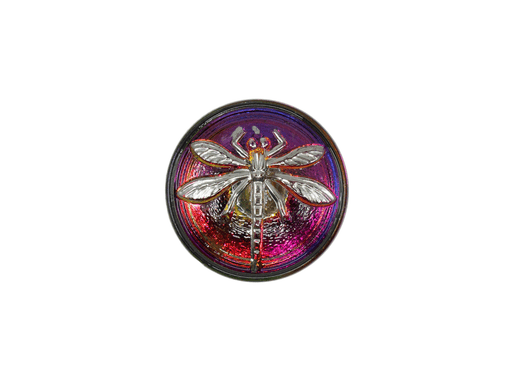 1 pc Czech Glass Button, Crystal Violet/Purple Gold Dragonfly, Hand Painted, Size 8 (18mm)