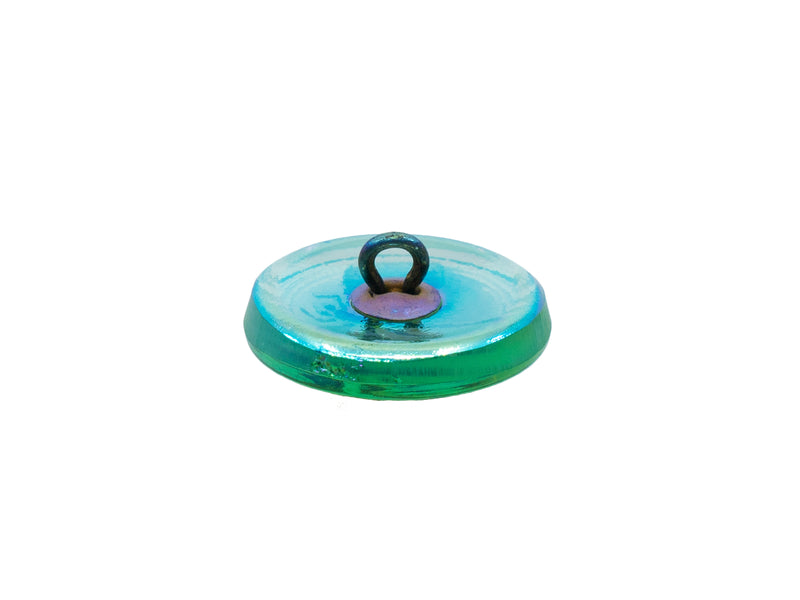 1 pc Czech Glass Button, Transparent Green AB Gold Dragonfly, Hand Painted, Size 8 (18mm)