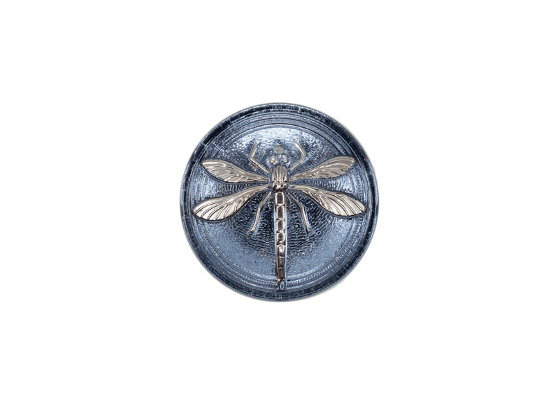 1 pc Czech Glass Cabochon Blue Montana Silver Dragonfly (Smooth Reverse Side), Hand Painted, Size 8 (18mm)