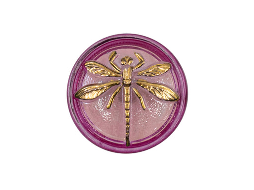 1 pc Czech Glass Cabochon Pink Purple Gold Dragonfly (Smooth Reverse Side), Hand Painted, Size 8 (18mm)