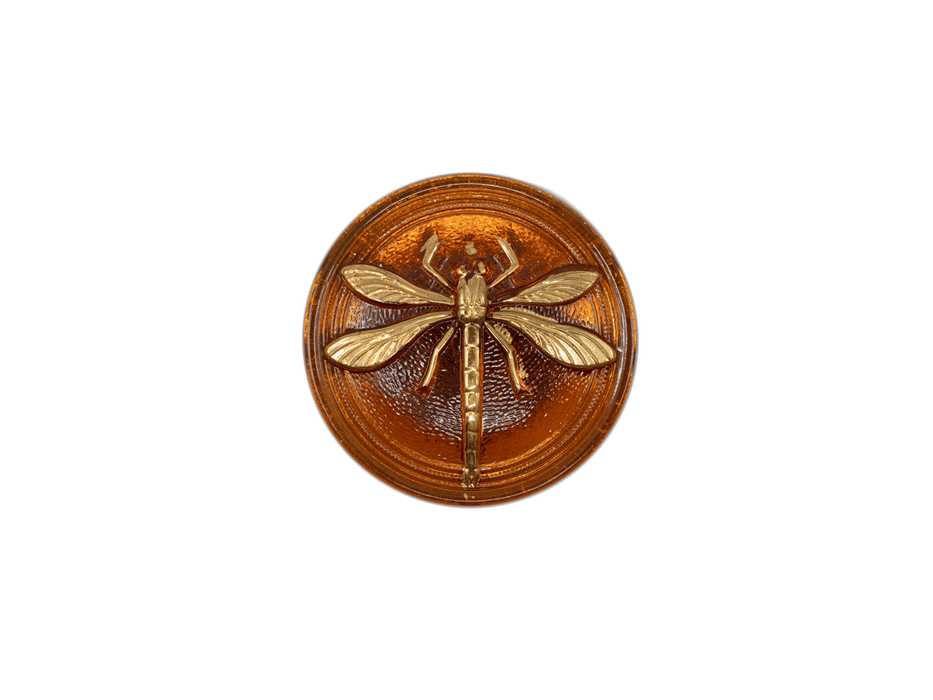 1 pc Czech Glass Cabochon (without Brass Eyelet), Topaz Gold Dragonfly, Hand Painted, Size 8 (18mm)