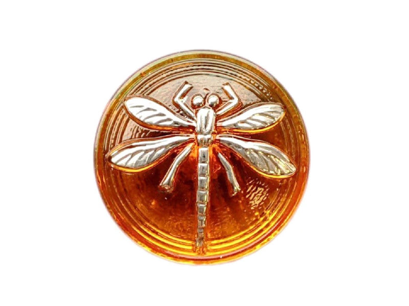 Czech Glass Cabochons 18 mm, Topaz Silver Dragonfly, Czech Glass