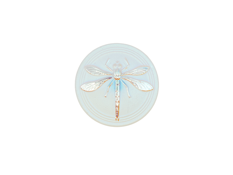 1 pc Czech Glass Cabochon White Matte Silver Dragonfly (Smooth Reverse Side), Hand Painted, Size 8 (18mm)