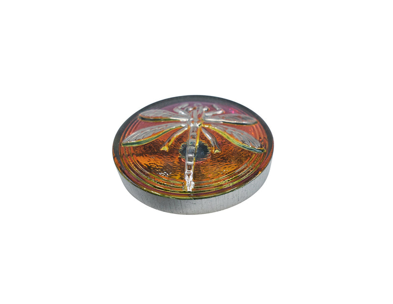 1 pc Czech Glass Cabochons 18 mm (Smooth Reverse Side), Crystal Volcano Platinum Dragonfly, Czech Glass