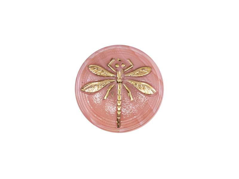 Czech Glass Cabochons 18 mm, Opaque Pink Gold Dragonfly, Czech Glass