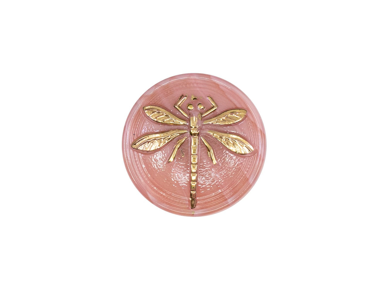 Czech Glass Cabochons 18 mm, Opaque Pink Gold Dragonfly, Czech Glass
