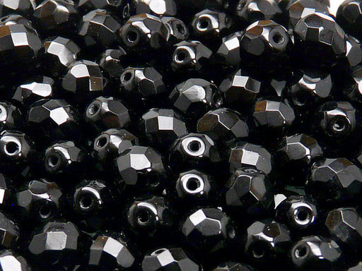25 pcs Fire Polished Faceted Beads Round, 8mm, Jet Black, Czech Glass