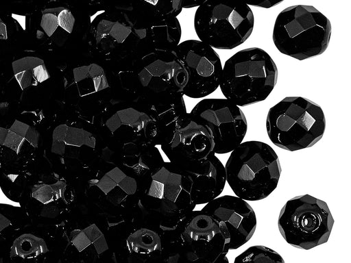 25 pcs Fire Polished Faceted Beads Round, 8mm, Jet Black, Czech Glass