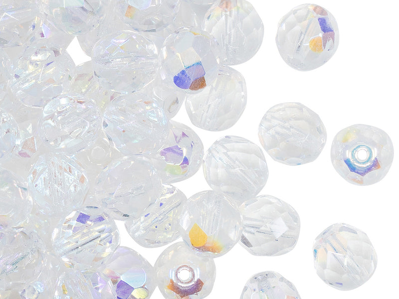 25 pcs Fire Polished Faceted Beads Round, 8mm, Crystal AB, Czech Glass