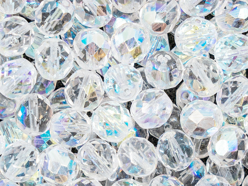 25 pcs Fire Polished Faceted Beads Round, 8mm, Crystal AB, Czech Glass