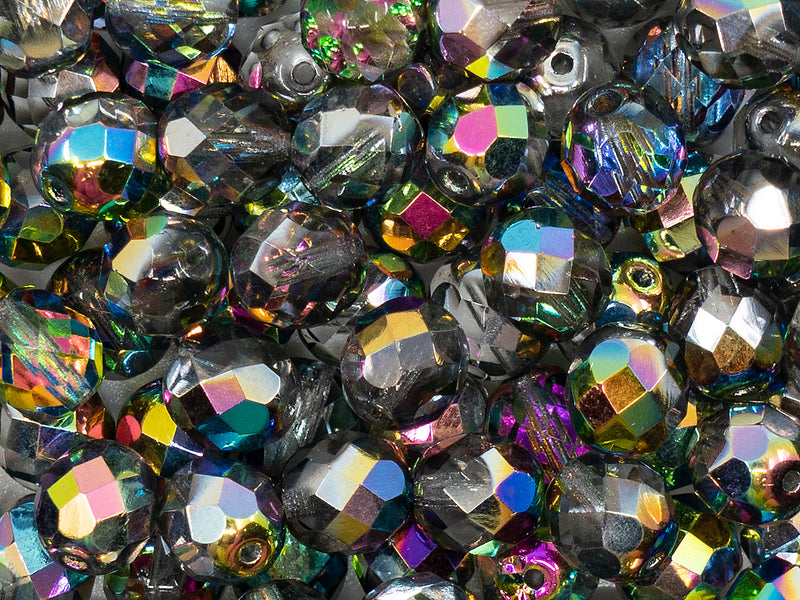 25 pcs Fire Polished Faceted Beads Round, 8mm, Crystal Vitrail, Czech Glass