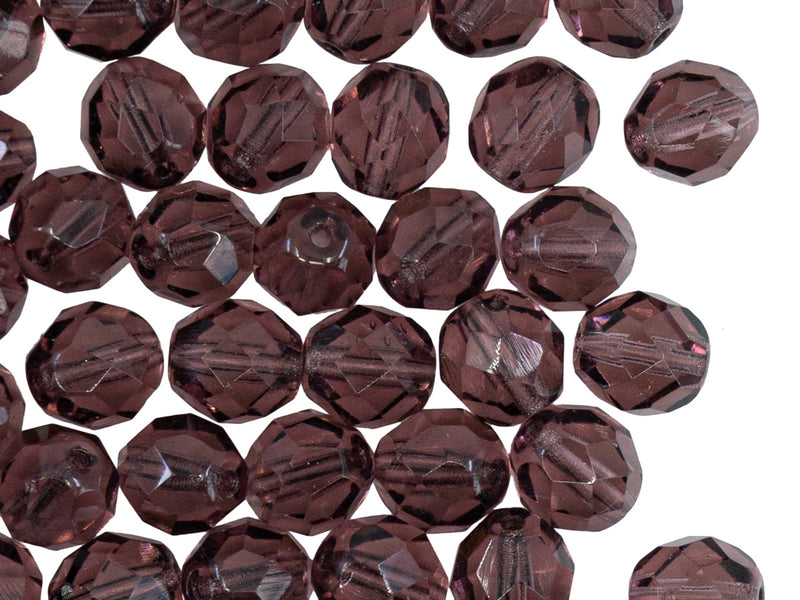 25 pcs Fire Polished Faceted Beads Round, 8mm, Light Amethyst Purple, Czech Glass