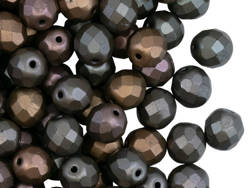 25 pcs Fire Polished Faceted Beads Round, 8mm, Gray Rainbow Matte, Czech Glass