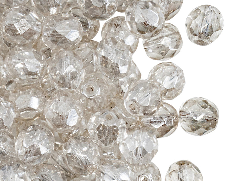 25 pcs Fire Polished Faceted Beads Round, 8mm, Crystal Luster, Czech Glass