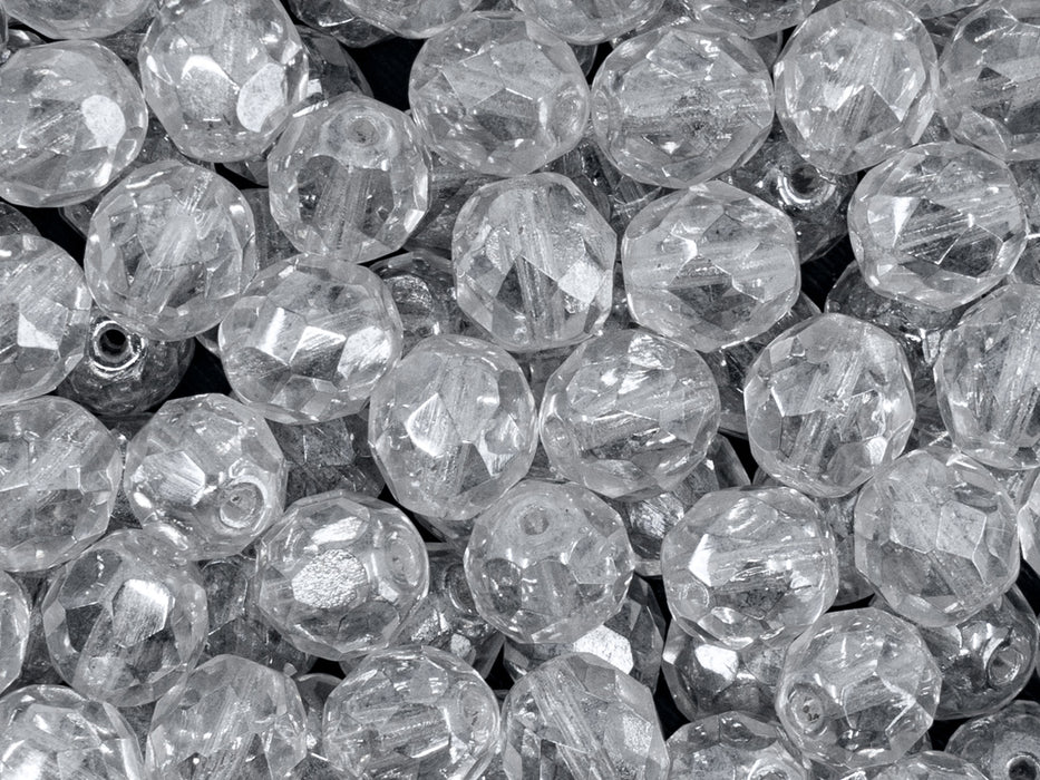 Set of Round Fire Polished Beads (3mm, 4mm, 6mm, 8mm), Crystal Clear, Czech Glass