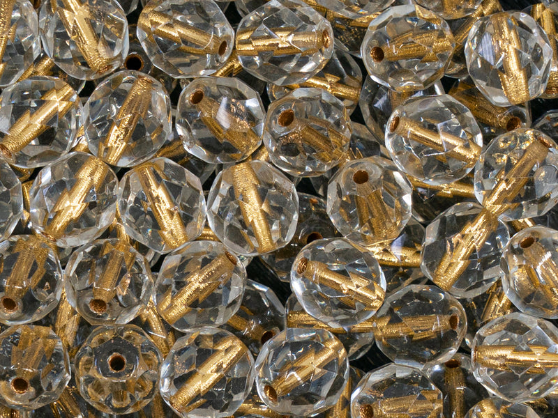 25 pcs Fire Polished Faceted Beads Round, 8mm, Crystal Gold Lined, Czech Glass