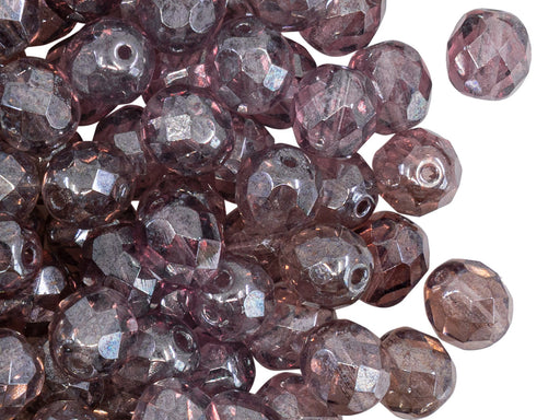 25 pcs Fire Polished Faceted Beads Round, 8mm, Light Amethyst White Luster, Czech Glass