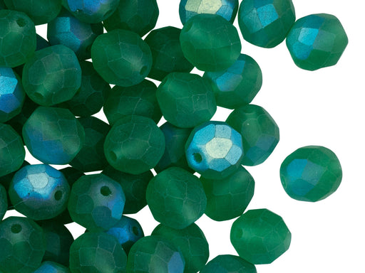 25 pcs Fire Polished Faceted Beads Round, 8mm, Chrysolite Half AB Matte, Czech Glass