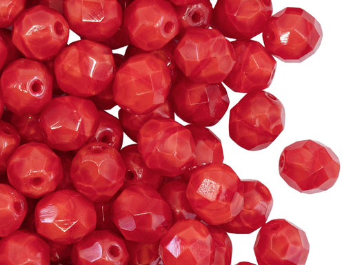 25 pcs Fire Polished Faceted Beads Round, 8mm, Red Moonlight, Czech Glass
