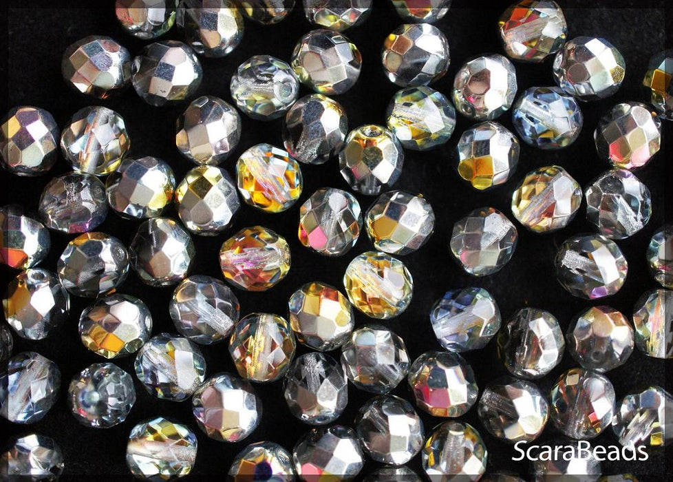 25 pcs Fire Polished Faceted Beads Round, 8mm, Crystal Marea, Czech Glass
