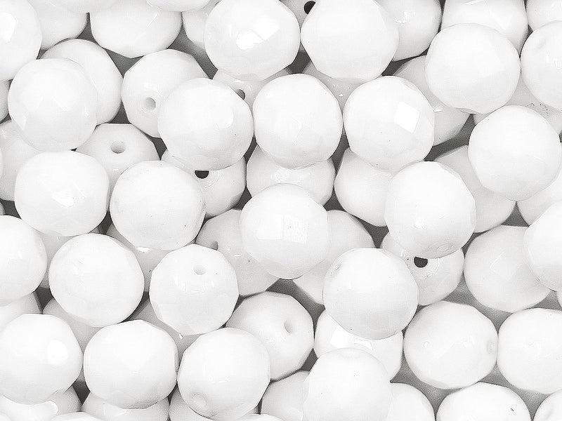 25 pcs Fire Polished Faceted Beads Round, 8mm, Chalk White, Czech Glass